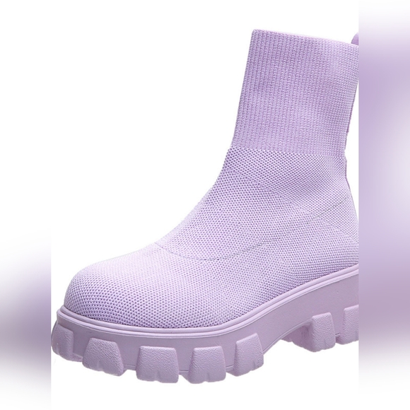 Women's Purple Knit Ankle Platform Boots - Picture 2 of 6